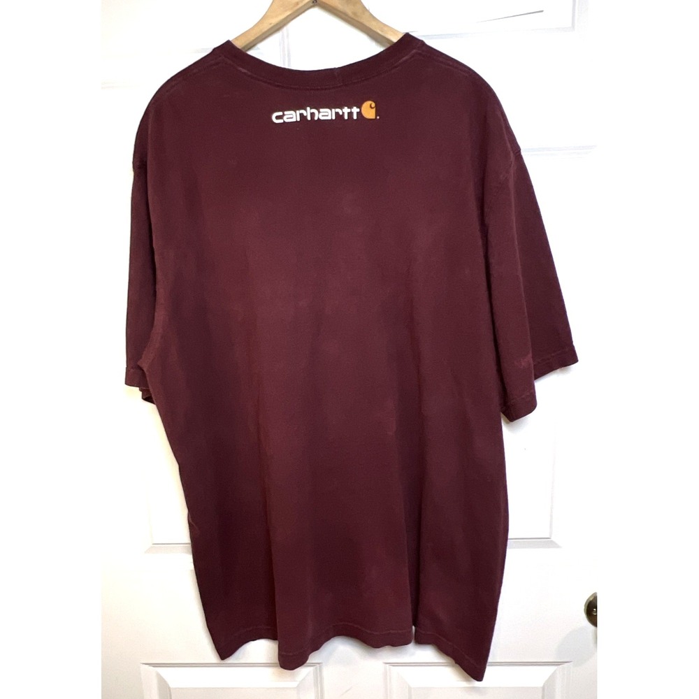 Carhartt Logo Tee 2XL Burgundy Thrashed Bleach Faded Grunge Workwear Distressed - Picture 3 of 15